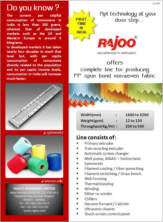 Rajoo introduces PP non woven machines FIRST IN INDIA!