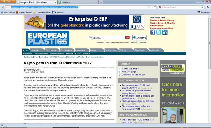 Rajoo....On European Plastics News Portals (http://www.europeanplasticsnews.com/subscriber/headlines2.html?cat=1&id=1113)