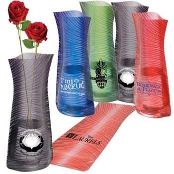 iNNOVATIVE PRODUCT
Made from soft, flexible, shatterproof HDPE Film...
This promotional vase forms into its vase shape when filled with water...
Ideal for promotions...
