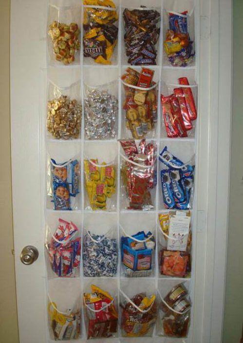 Use an old Plastic Hanging shoe rack to organize your Pantry!