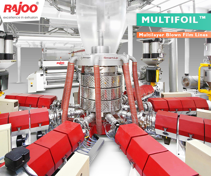 Multifoil co-ex blown film lines are backed by proven engineering experience of Rajoo for over two decades and are available in the widest range from two layer configuration for general purpose packaging film to nine layer line for barrier and technical grade films with output ranging from 120kg/hr to 1200 kg/hr and lay-flat width ranging from 600mm to 5000mm.

#RajooEngineers #Rajkot