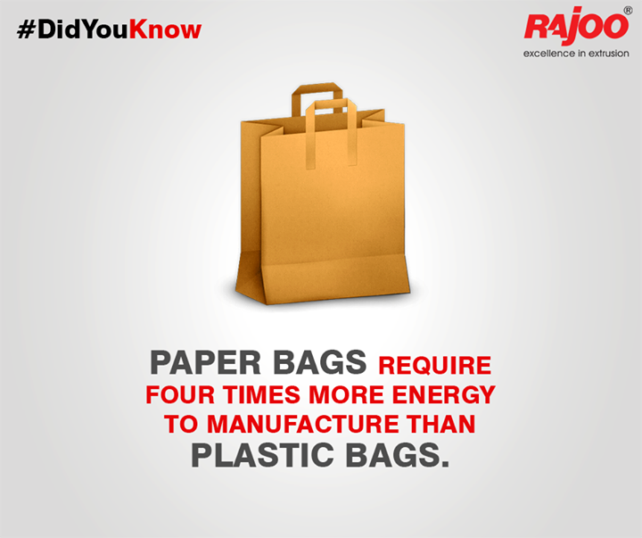Even though petroleum goes into making plastic, it turns out that making a paper bag consumes four times as much energy as making a plastic bag, meaning making paper consumes a good deal of fuel 

#Facts #DidYouKnow #RajooEngineers