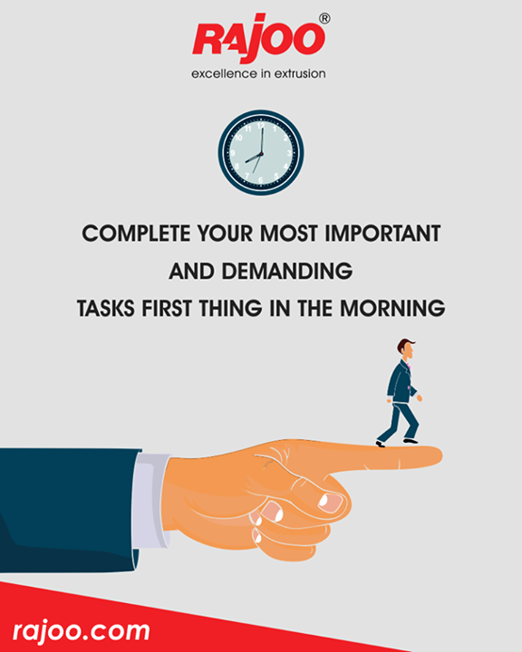 Most of us find our first hour of the work the most productive – make sure to use yours wisely! Oddly enough, you can focus more easily when your brain isn’t fully awake. Booting-up brains have less excess energy for daydreaming and worrying about other tasks.

#TimeManagementTips #RajooEngineers #Rajkot