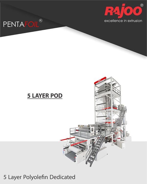 Tailored to meet specific needs, PENTAFOIL all-PE 5 layer co-extruded blown film line helps raise the performance bar of films with an unprecedented efficiency ratio; benefits of downgauging, lower cost of final film, adaptability across applications enhances the ROI still further!

#RajooEngineers #Rajkot #PlasticMachinery #Machines