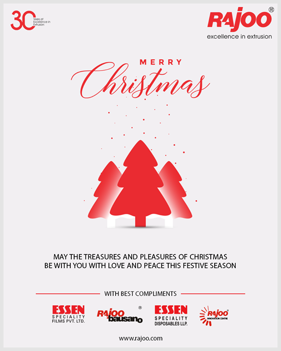 May the treasures and pleasures of Christmas be with you with love and peace this festive season. 

#Christmas #MerryChristmas #Christmas2018 #Celebration #RajooEngineers #Rajkot #PlasticMachinery #Machines #PlasticIndustry