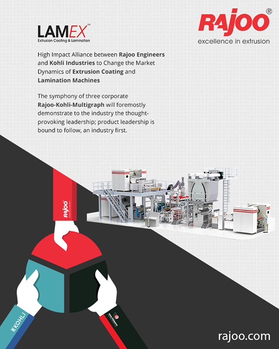 High Impact Alliance between Rajoo Engineers Limited,India and Kohli Industries to change the market
dynamics of Extrusion Coating and Lamination Machines
The symphony of three corporate Rajoo-Kohli-Multigraph will foremostly demonstrate to the industry the thought-provoking leadership; product leadership is bound to follow, an industry first.

#RajooEngineers #Rajkot #PlasticMachinery #Machines #PlasticIndustry