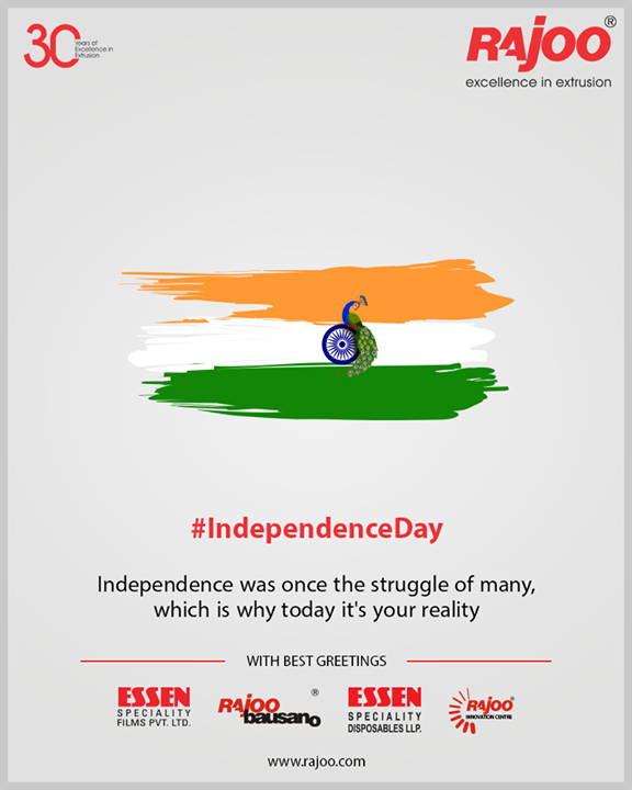 Independence was once the struggle of many, which is why today it's your reality

#HappyIndependenceDay #IndependenceDay19 #IndependenceDay #IndependenceWeek #Celebration #15thAugust #Freedom #India #RajooEngineers #Rajkot #PlasticMachinery #Machines #PlasticIndustry