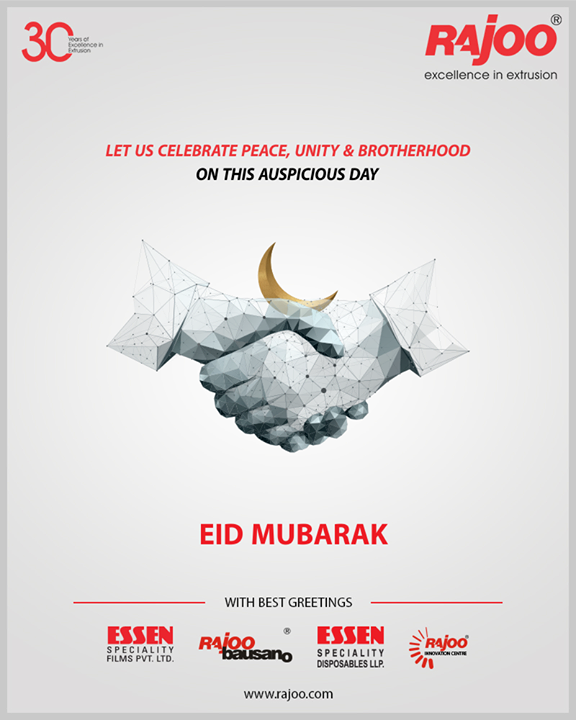 Let us celebrate peace, unity & brotherhood on this auspicious day.

#EideMilad #EidMubarak #RajooEngineers #Rajkot #PlasticMachinery #Machines #PlasticIndustry