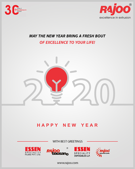 May the new year bring a fresh bout of excellence to your life!

#NewYear2020 #HappyNewYear #NewYear #Happiness #Joy #2k20 #Celebration #RajooEngineers #Rajkot #PlasticMachinery #Machines #PlasticIndustry