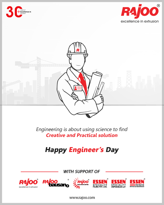Engineering is about using science to find a creative and practical solution

#EngineersDay #EngineersDay2020 #Engineering #HappyEngineersDay #RajooEngineers #Rajkot #PlasticMachinery #Machines #PlasticIndustry