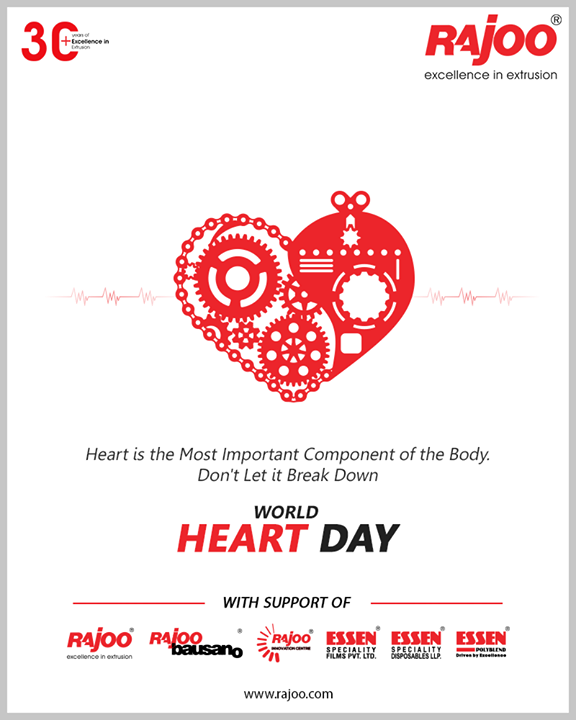 Heart is the most important component of the body. Don't let it break down.

#WorldHeartDay #HeartDay #HealthyHeart #WorldHeartDay2020 #RajooEngineers #Rajkot #PlasticMachinery #Machines #PlasticIndustry