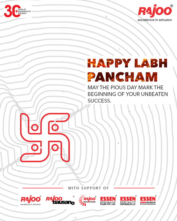 May the pious day mark the beginning of your unbeaten success

#ShubhLabhPancham #LabhPancham #LabhPancham2020 #IndianFestivals #Celebration #HappyDiwali #FestiveSeason
#RajooEngineers #Rajkot #PlasticMachinery #Machines #PlasticIndustry