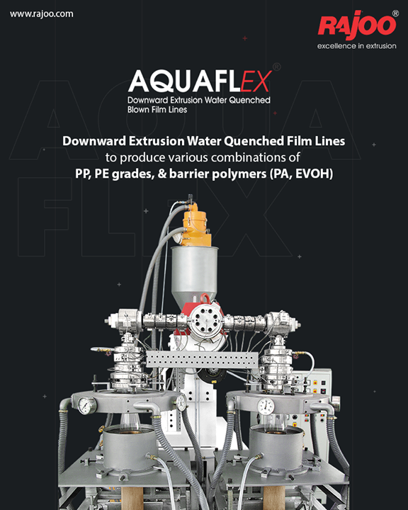 The AQUAFLEX blown film lines are downward extrusion water quenched film lines to produce various combinations of PP, PE grades and barrier polymers (PA, EVOH) tailored to customer's specific requirements. It uses chilled water instead of air to cool the bubble and offers fast cooling which keeps the crystallinity of the film low while maintaining its amorphous nature resulting in high clarity film with gloss and exceptional puncture and tear resistance.

#RajooEngineers #Rajkot #PlasticMachinery #Machines #PlasticIndustry
