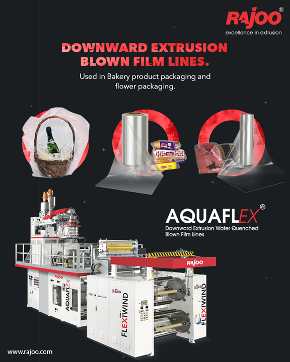 The AQUAFLEX downward blown film line uses chilled water instead of air to cool the bubble and offers fast cooling which keeps the crystallinity of the film low while maintaining its amorphous nature resulting in high clarity film with gloss and exceptional puncture and tear resistance.

#RajooEngineers #Rajkot #PlasticMachinery #Machines #PlasticIndustry