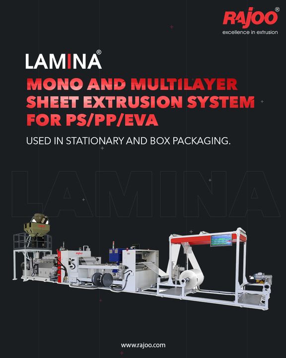 LAMINA series of sheet lines are designed for absolute ease of operation and are available in a host of configurations to suit individual customer's requirements with outputs ranging from 150 kg/hr to 1500 kg/hr, width ranging from 540 mm to 1400 mm, in single to seven-layer configuration for barrier and non-barrier sheet, processing various polymers like PS, PP, PE, PA, and EVOH.

#RajooEngineers #Rajkot #PlasticMachinery #Machines #PlasticIndustry