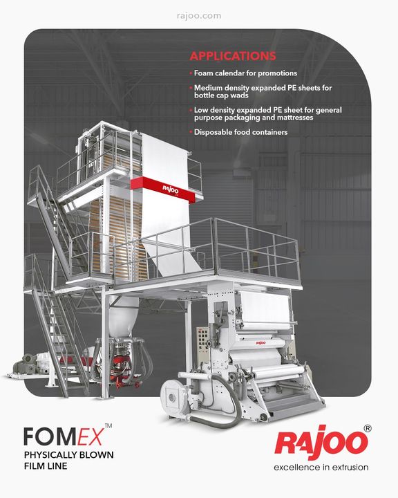 Rajoo Engineers Limited has done pioneering developments in polymer foam extrusion in India and has emerged as the only supplier for foam extrusion lines christened Fomex using both blown film (Fomex – B) and sheet extrusion (Fomex – S) process using either chemical or physical foaming.

#RajooEngineers #Rajkot #PlasticMachinery #Machines #PlasticIndustry
