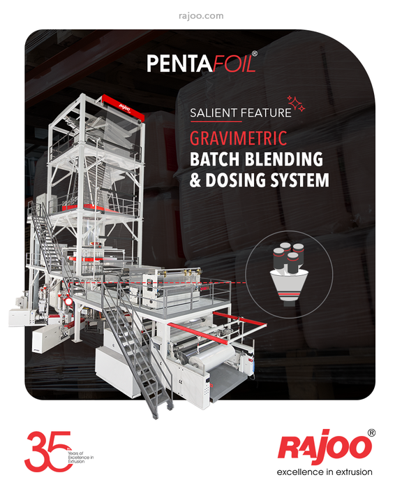 The 5 Layer Blown Film Lines, Pentafoil, by Rajoo Engineer comes equipped with Gravimetric Batch Blending & Dosing System

#RajooEngineers #Rajkot #PlasticMachinery #Machines #PlasticIndustry
