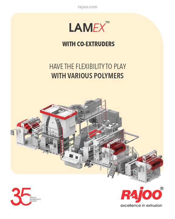 To meet the principal application of extrusion coating/lamination while mono Extruder is good enough, but for flexibility to play with various polymers, co-Extruders are more useful. Co-extruders save material cost and also play an important role in enhancing barrier properties of coated films.

#RajooEngineers #Rajkot #PlasticMachinery #Machines #PlasticIndustry