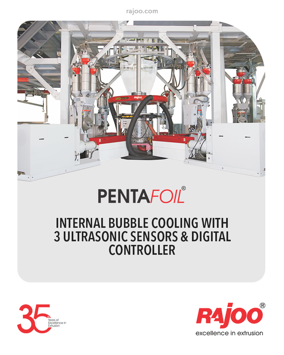 The Versatile & Capable 5 Layer Blown Film Line from Rajoo Engineers, Pentafoil, comes equipped with an Internal Bubble Cooling with 3 Ultrasonic Sensors & Digital Controller for Productivity Improvement.

#RajooEngineers #Rajkot #PlasticMachinery #Machines #PlasticIndustry