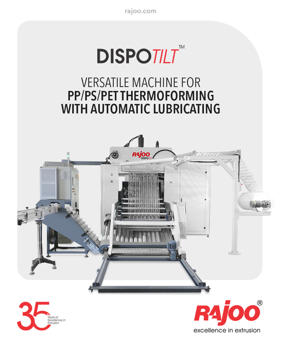 Dispotilt by Rajoo Engineers, a versatile Tilting Mould Thermoformer for PP/PS/PET thermoforming with Automatic Lubricating System & Touch Screen Control Panel.

#RajooEngineers #Rajkot #PlasticMachinery #Machines #PlasticIndustry