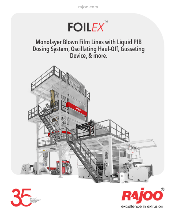 Rajoo Engineers offers the widest range of customized monolayer blown film lines – FOILEX, to suit a broad spectrum of resins, applications and output levels. Customers can therefore be sure to produce the best film quality with economical use of resources, short start-up and low change-over times as well as reduced waste and high productivity.

#RajooEngineers #Rajkot #PlasticMachinery #Machines #PlasticIndustry