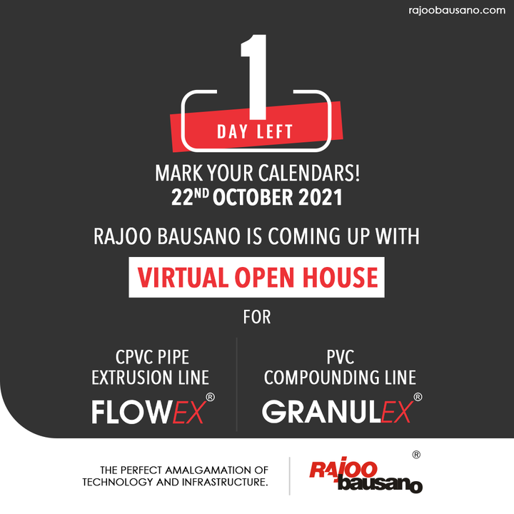 Know the Ins & Outs of our World-Class Extruders, 'Flowex' & 'Granulex' on our Grandiose Virtual Open House on 22 October!

Join us by registering yourself using this link: https://zoom.us/.../4916345484544/WN_vMt4IEeRSvKzRFUAfet9Og

#JoinUs #VirtualOpenHouse #RajooBausano #RBE #Engineering #Excellence #CompositeExtrusion #Technology #Infrastructure