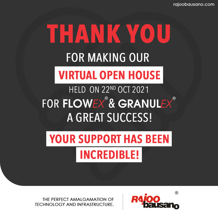 We are brimmed with joy! With all of your incredible support, the grandiose virtual open house for our extruders ‘Flowex’, & ‘Granulex’ was a great success!

Thank you!

#RajooEngineers #Rajkot #PlasticMachinery #Machines #PlasticIndustry