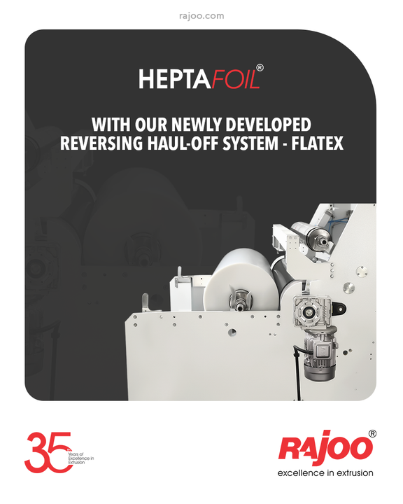 Our 7 layer blown film lines, Heptafoil, is equipped with FlatEX – a newly developed reversing haul-off system placed immediately before the nip roll to reduce bow and increase flatness by machine direction stretching, especially thin films resulting in better productivity in post extrusion processes.

#RajooEngineers #Rajkot #PlasticMachinery #Machines #PlasticIndustry