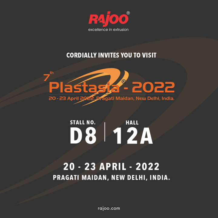 We will be pleased to see your presence at the '7th PLASTASIA 2022'!
We cordially invite you to be a part of the most awaited and pioneering exhibition showcasing the latest technology and innovation in the plastics industry.
 
Visit us at Stall No. D8,
Hall- 12 A,
From 20-23 April 2022
At, Pragati Maidan, New Delhi
Let's Meet!

#Plastasia #PragatiMaidan #RajooEngineers #Rajkot #PlasticMachinery #Machines #PlasticIndustry