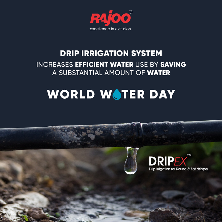 DRIPEX increases efficient water use by saving a substantial amount of water.

#WorldWaterDay #WorldWaterDay2022 #WaterDay #SaveWater #SaveWaterForFuture #WaterConservation #RajooEngineers #Rajkot #PlasticMachinery #Machines #PlasticIndustry