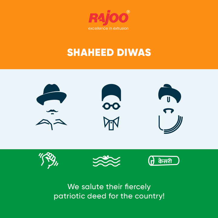 We salute their fiercely patriotic deed for the country!

#ShaheedDiwas #RememberTheMartyrs #BhagatSingh #Rajguru #Sehdev #ShaheedDiwas2022 #RajooEngineers #Rajkot #PlasticMachinery #Machines #PlasticIndustry