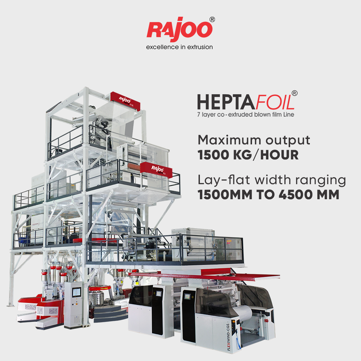 HEPTAFOIL caters to the requirement of complex packaging solutions with a maximum output of 1500 kg/hour and lay-flat width ranging from 1500mm to 4500 mm to produce both barrier films and non-barrier films. 

For more information,
Visit our website,
https://www.rajoo.com/index.html
.
.
.
#RajooEngineers #Rajkot #PlasticMachinery #Machines #PlasticIndustry