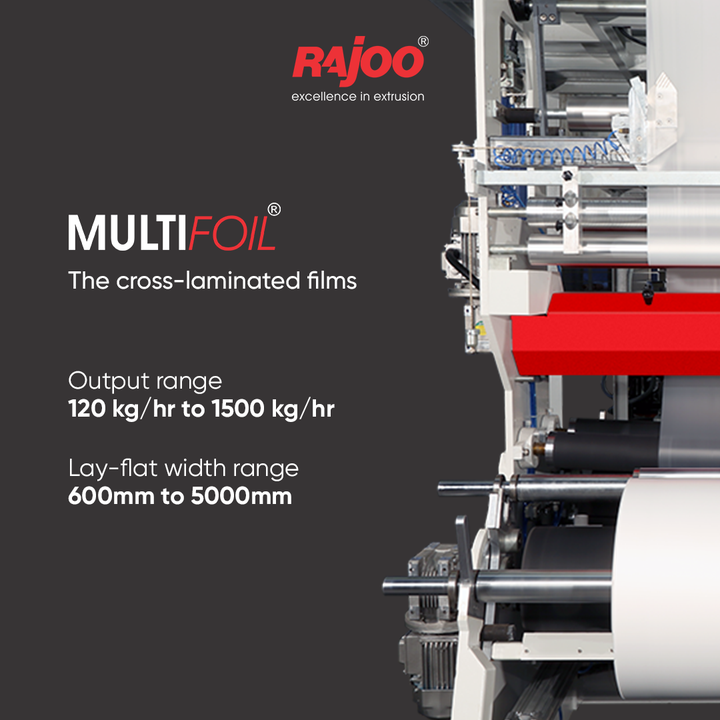 The three-layer configuration is used for general purpose packaging films and cross-laminated films with output ranging from 120kg/hr to 1500 kg/hr and lay-flat width ranging from 600mm to 5000mm.

For more information,
Visit our website,
https://www.rajoo.com/multifoil.html
.
.
.
#MultiFoil #RajooEngineers #Rajkot #PlasticMachinery #Machines #PlasticIndustry