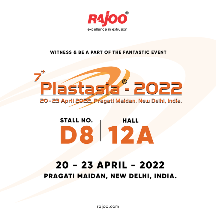 Hello everyone, 
Calling in all the enthusiasts to be a part of the fantastic event; 7th Plastasia 2022. 

You will get to gain many insightful information and details,
Save the date & be a part of the event!

#Plastasia #Plastasia2022 #FantasticEvent #Plastic #UpcomingEvents #SaveTheDate #NewDelhi #India #RajooEngineers #Rajkot #PlasticMachinery #Machines #PlasticIndustry