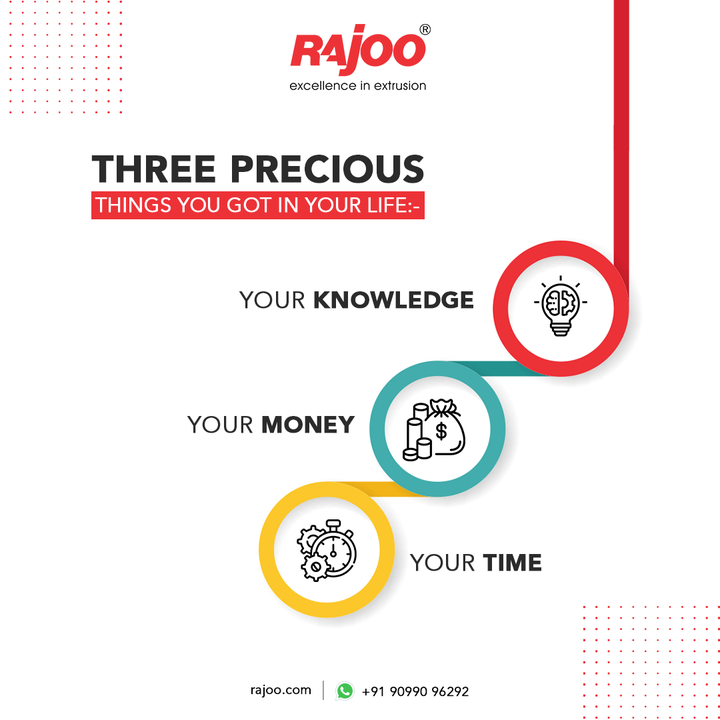 Life has bestowed upon us the three most valuable possessions. It is up to us to decide how we will use them. If we make a mistake with any of them, we will lose it forever.

Make a wise decision in your life!

#RajooEngineers #Rajkot #PlasticMachinery #Machines #PlasticIndustry