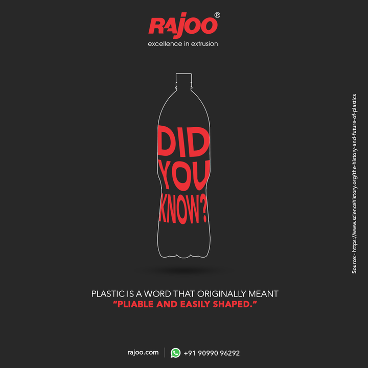 Did you know?
Plastic is a word that originally meant “pliable and easily shaped.”

For more interesting information about it visit the website.
Source:-
https://www.sciencehistory.org/the-history-and-future-of-plastics

#DidYouKnow #Plastic #LeoBaekeland  #RajooEngineers #Rajkot #PlasticMachinery #Machines #PlasticIndustry
