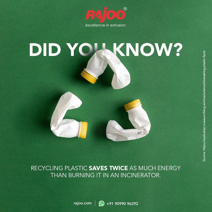 Did you know?

Recycling plastic saves twice as much energy than burning it in an incinerator.

#DidYouKnow #AboutPlastic #RajooEngineers #Rajkot #PlasticMachinery #Machines #PlasticIndustry