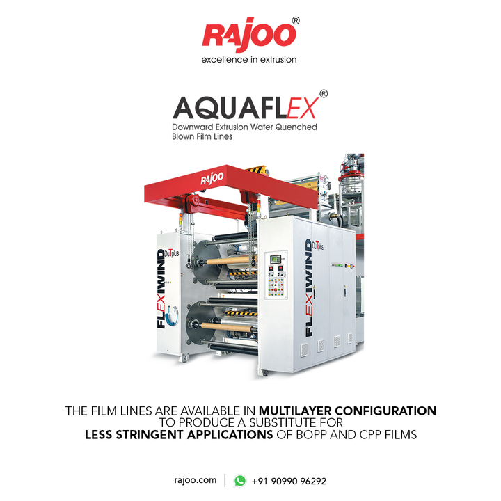 AQUAFLEX is available in up to 7 layer configurations to make a wide range of films with up to 400kg/hour output. They are offered in multilayer configurations as a substitute for less rigorous applications of BOPP and CPP films.

#RajooEngineers #Rajkot #PlasticMachinery #Machines #PlasticIndustry