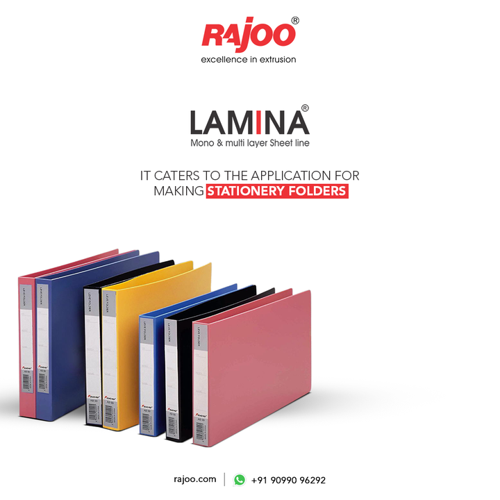 The mono & multi-layer sheet line caters to the needs of making stationery folders. The series is designed for ease of operations and is available in various configurations to meet the needs of specific customers.

For more information,
Visit our website,
https://www.rajoo.com/lamina.html

#RajooEngineers #Rajkot #PlasticMachinery #Machines #PlasticIndustry