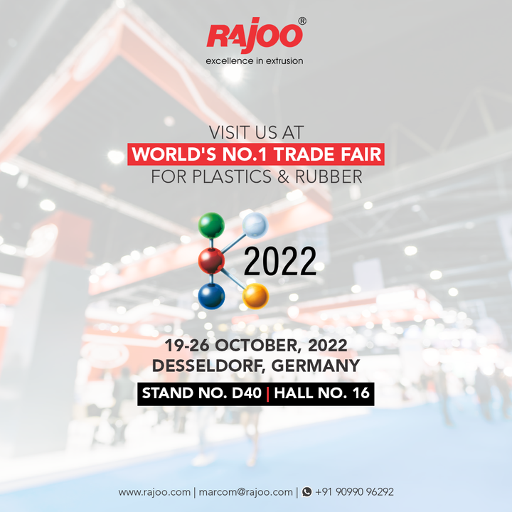 Get set to be a part of the most important trade fair for the plastics & rubber industry.

Book your visit at the event K-MAG 2022 as it's a global communicator for innovations & trending topics in the plastic & rubber industry!

Save the details
Date:- 19-26 October 2022
STAND NO:- 16D40
Place:- Dusseldorf, Germany

#UpcomingEvents #SaveTheDate #RajooEngineers #Rajkot #PlasticMachinery #Machines #PlasticIndustry #KMAG #Dussledorf #Germany