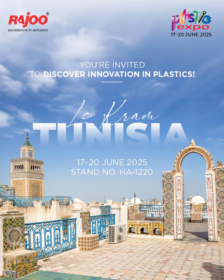 Join Rajoo Engineers at Plastic Expo 2025, Tunisia – where technology meets sustainability.
📍 Stand No. HA1220 | Le Kram Exhibition Centre
📅 Date: 17th to 20th June 2025

Let’s connect and shape the future of plastics together.

#PlasticExpo2025 #RajooEngineers #InnovationInPlastics #SustainableExcellence #Gratitude #ExtrusionTechnology