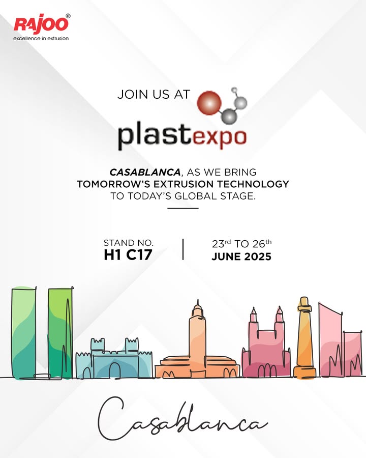 From sustainable film lines to high-performance thermoforming and sheet extrusion, our systems are engineered to power industries forward — smarter, faster, greener.

📍 Visit us at Stand H1 C17
Let’s exchange ideas, explore innovations, and co-create a future where technology meets responsibility.

#RajooEngineers #PlastExpo2025 #ExtrusionExperts #InnovationInPlastics #GlobalEngineering #SustainableSolutions #RajooWorldwide #CasablancaExpo