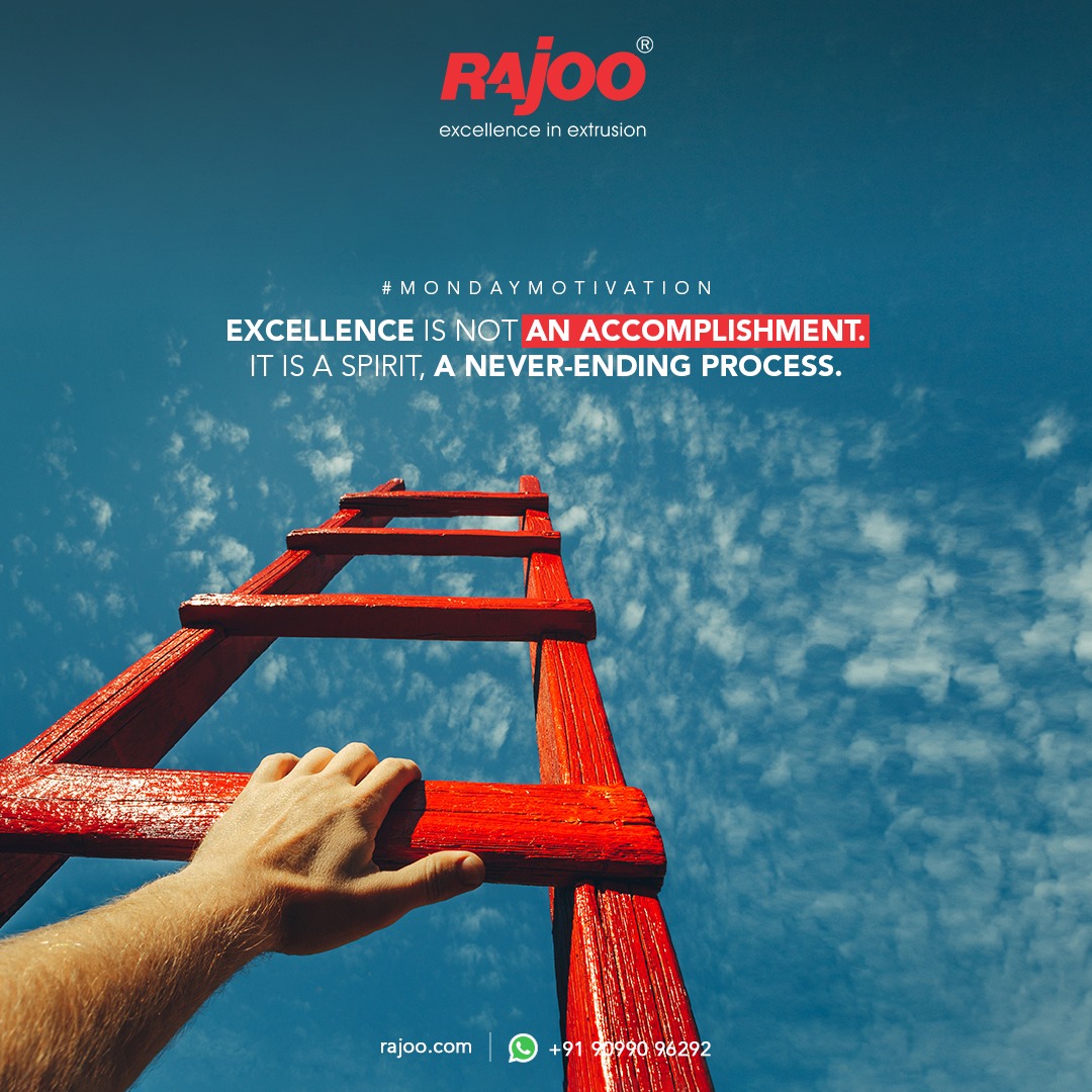 Excellence is not an accomplishment. It is a spirit, a never-ending process.<br /><br />#RajooEngineers #Rajkot #PlasticMachinery #Machines #PlasticIndustry