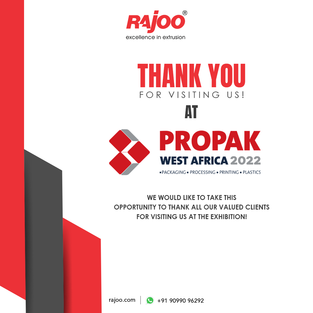 Heartfelt gratitude for making our participation a success!<br /><br />We would like to take the opportunity to thank all our attendees for visiting our booth.<br /><br />We look forward to seeing you next year!<br /><br />#ThankYou #Propak2022 #RajooAtPropak #RajooEngineers #Rajkot #PlasticMachinery #Machines #PlasticIndustry #LagosNigeria