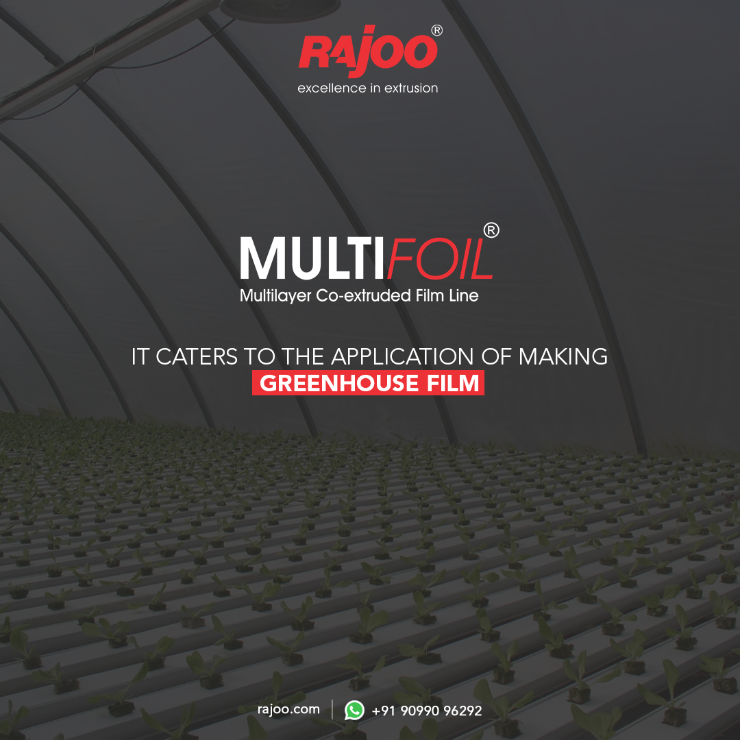 MULTIFOIL the versatile co-extruded film line caters to the application of making greenhouse film. It provides an ideal environment for plants. Protecting vegetables from the effects of frost, wind and rain.<br /><br />#Multifoil #CoExtrudedFilmLine #GreenHouseFilm #RajooEngineers #Rajkot #PlasticMachinery #Machines #PlasticIndustry