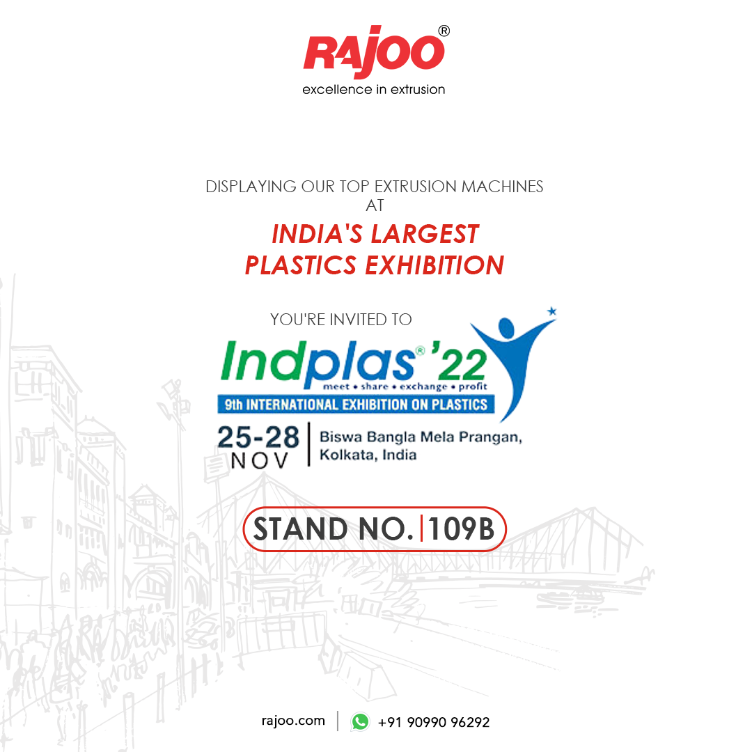 We are cordially inviting you to visit our stall at INDPLAS 2022 from 25th November to 28th November.<br /><br />STAND NO. 109B<br /><br />#Indplas #RajooAtIndplas #RajooEngineers #Rajkot #PlasticMachinery #Machines #PlasticIndustry