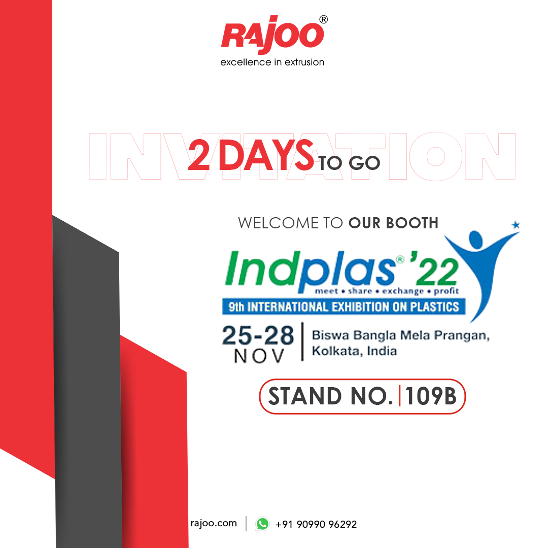 Countdown begins!<br /><br />The moment is finally here; are you ready to see the newest innovations and advancements in the extrusion industry?<br /><br />Visit us at,<br />Stand No. 109 B<br /><br />25-28 November 2022,<br />Kolkata, India,<br /><br />#Indplas #RajooAtIndplas #RajooEngineers #Rajkot #PlasticMachinery #Machines #PlasticIndustry