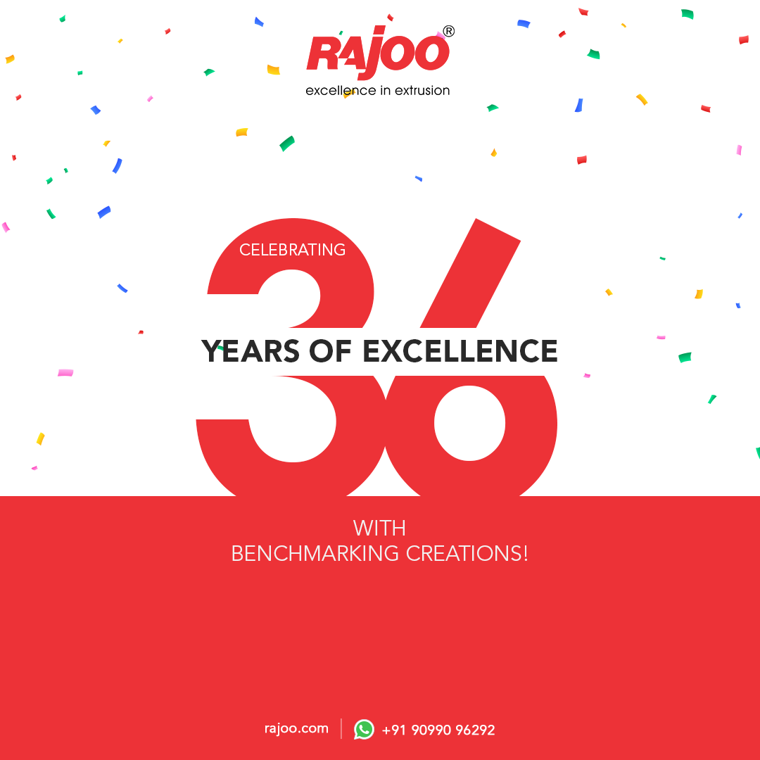 We are elated to celebrate our 36th Anniversary!<br /><br />Thank you to our clients, team, and our organization. We look forward to continuing our legacy of bringing benchmarking solutions & excellence to the extrusion industry.<br /><br />#Anniversary #InceptionDay #ExcellenceInExtrusion #CelebratingExcellence #RajooEngineers #Rajkot #PlasticMachinery #Machines #PlasticIndustry