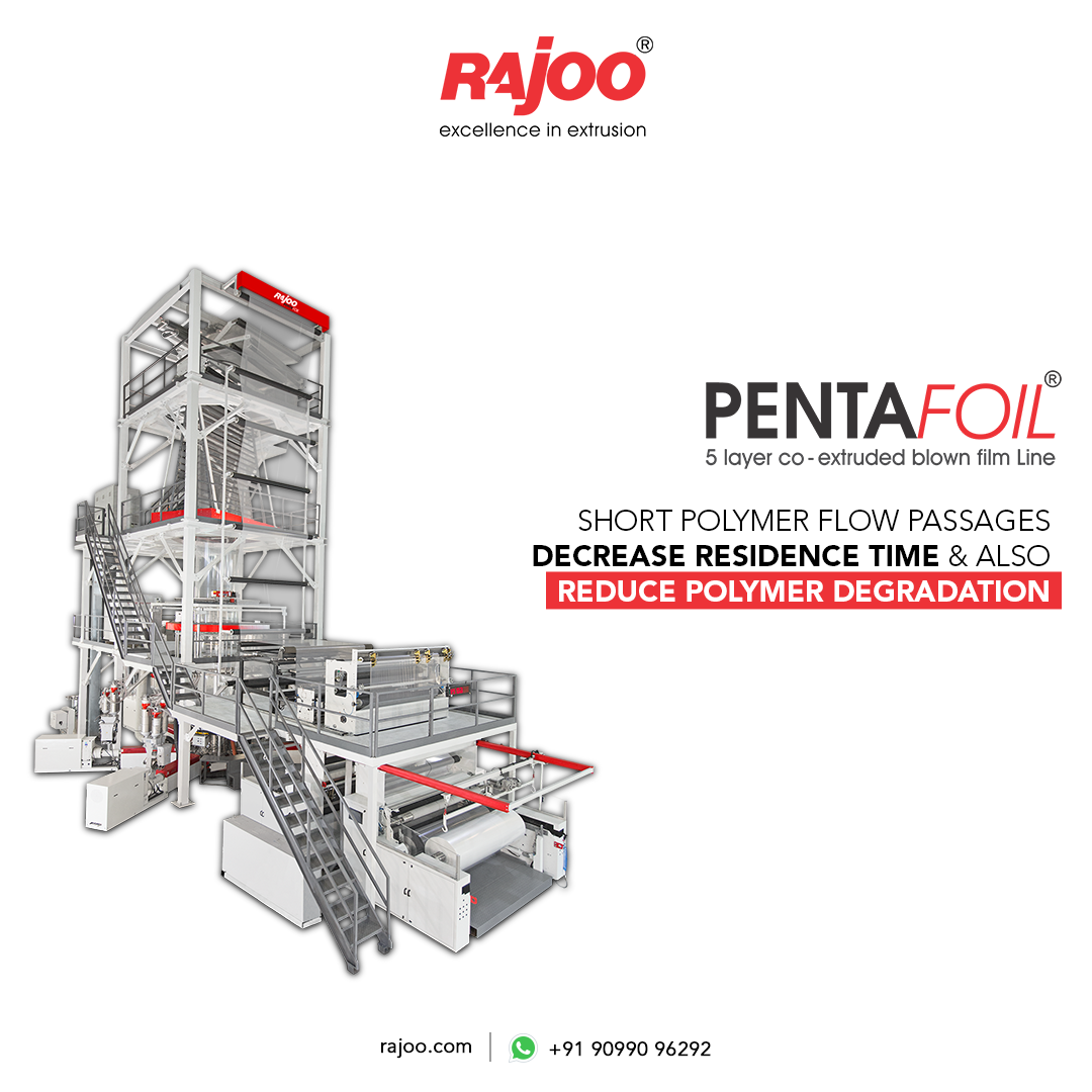 Pentafoil is designed to address particular requirements, for barrier and non-barrier POD films for a variety of application. It produces an excellent output between 250 kg/hr and 1500 kg/hr with a lay-flat width of 1200mm to 5000mm,<br /><br />The short polymer flow passages decreases residence time & also reduces polymer degradation.<br /><br />For more information,<br />Visit our website,<br />https://www.rajoo.com/pentafoil.html<br /><br />#Pentafoil #CoExtruded #RajooEngineers #Rajkot #PlasticMachinery #Machines #PlasticIndustry