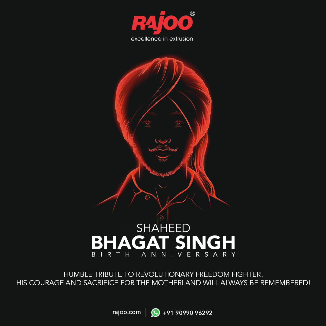 Humble Tribute to Revolutionary Freedom Fighter!<br />His courage and sacrifice for the motherland will always be remembered!<br /><br />#BirthAnniversary #ShaheedBhagatSingh #FreedomFighter #JaiHind #RajooEngineers #Rajkot #PlasticMachinery #Machines #PlasticIndustry